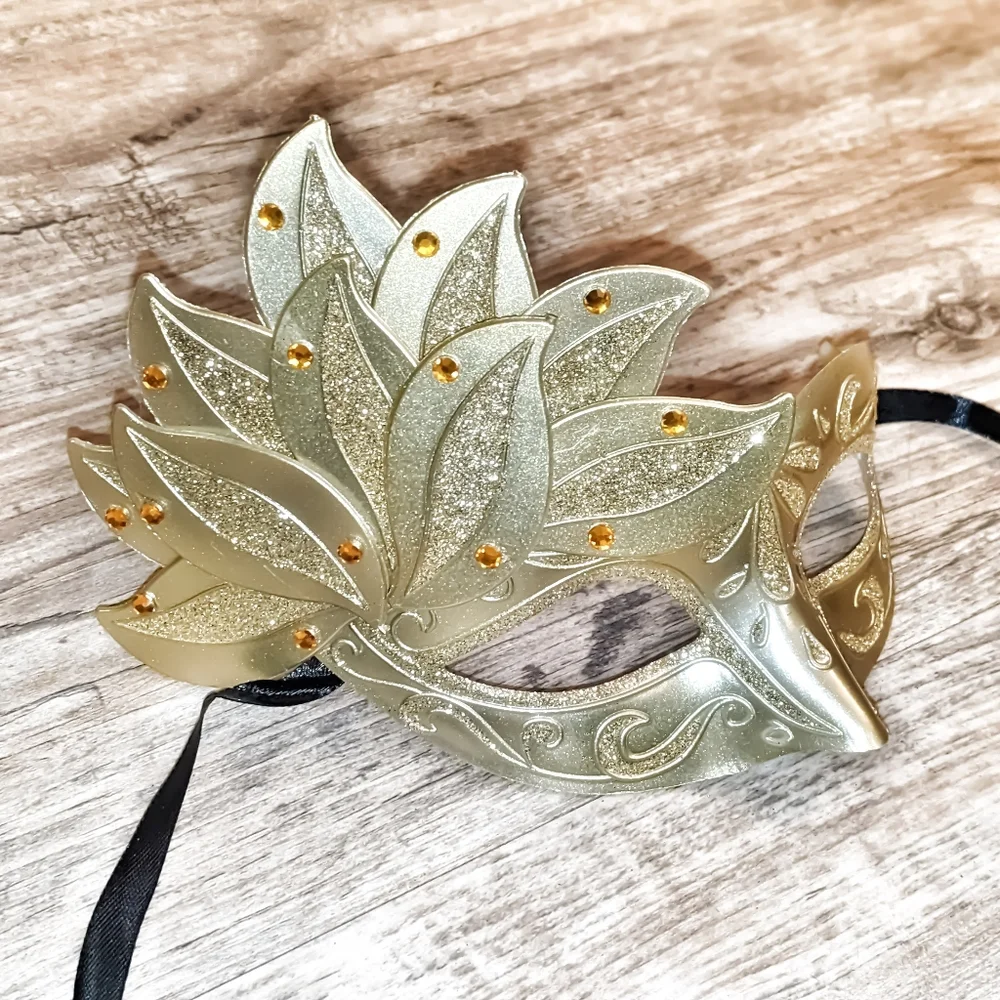 Statement Metallic Masquerade Ball Mask for Ladies in Lovely Gold - Picture 2 of 4